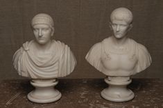 Pair of Early 19th Century Grand Tour  Neo-Classical  Library Marble Busts of Roman Emperors