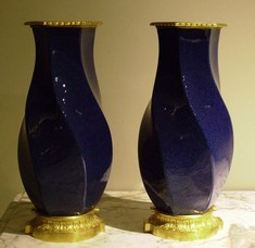 Pair of 19th Century, Ormolu mounted, Paris Porcelain Vases of unusual shape.