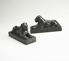 A Pair of 19th Century Green marble Egyptian Lions after the Antique