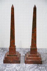 Rare Pair of Early 19th Century  Red Serpentine Marble Obelisks